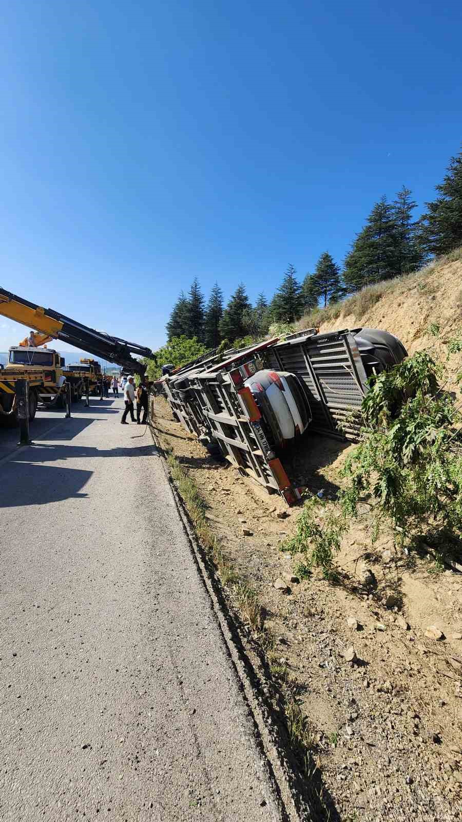 Burdur’da otomobil taşıyan çekici şarampole devrildi: 1 yaralı
